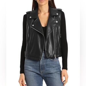 Bagatelle Moto Vest Faux Leather Biker Asymmetrical Zip Pockets Black Small NWT